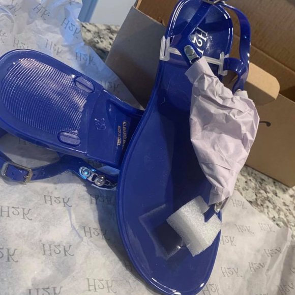 Brand New Royal Blue Stone-Embellished Jelly Flip-Flops - Women's Size 8 - Picture 4 of 6